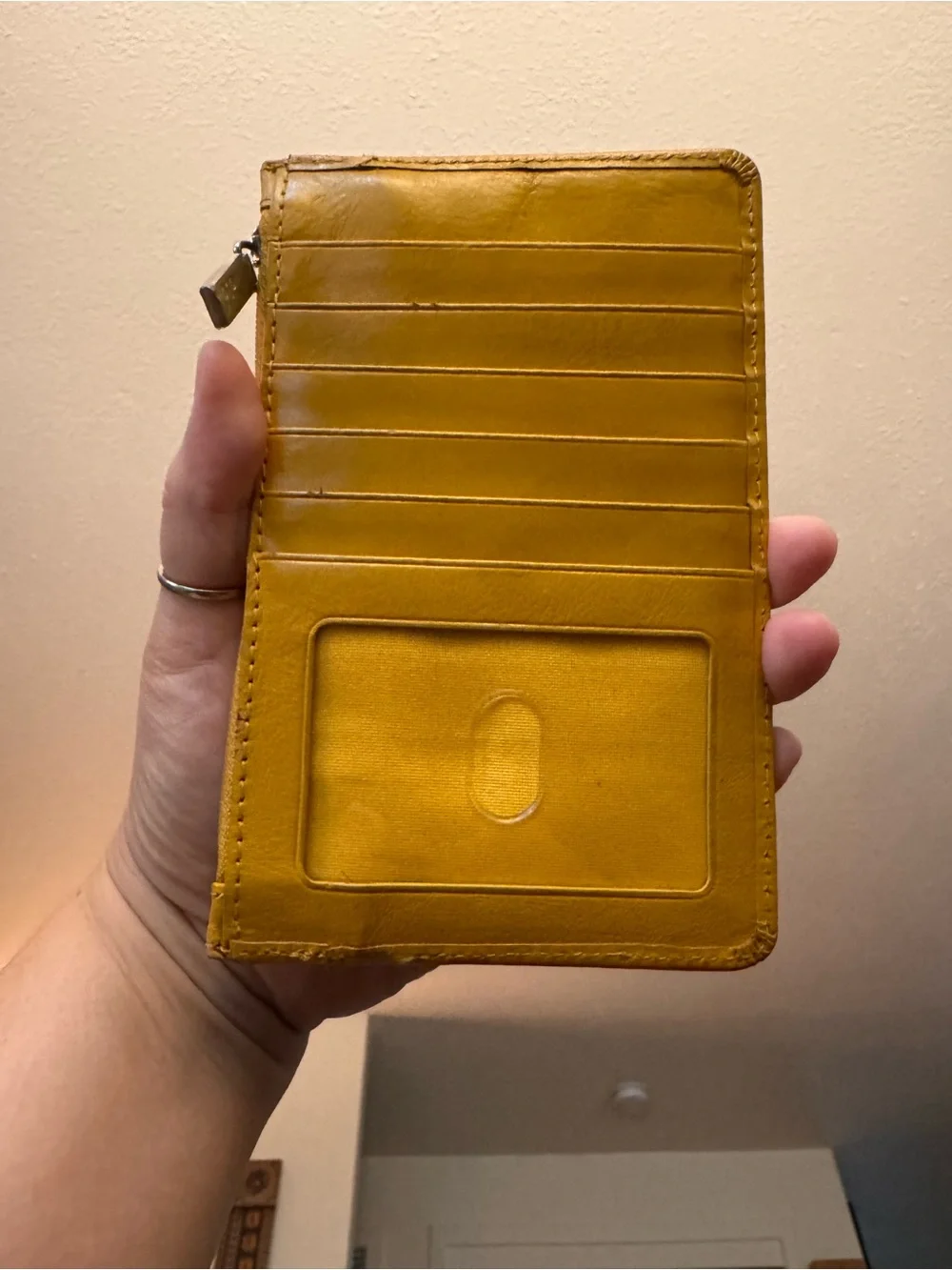 HOBO Glossy Yellow Leather Passport & Card Sleeve with Front Zip